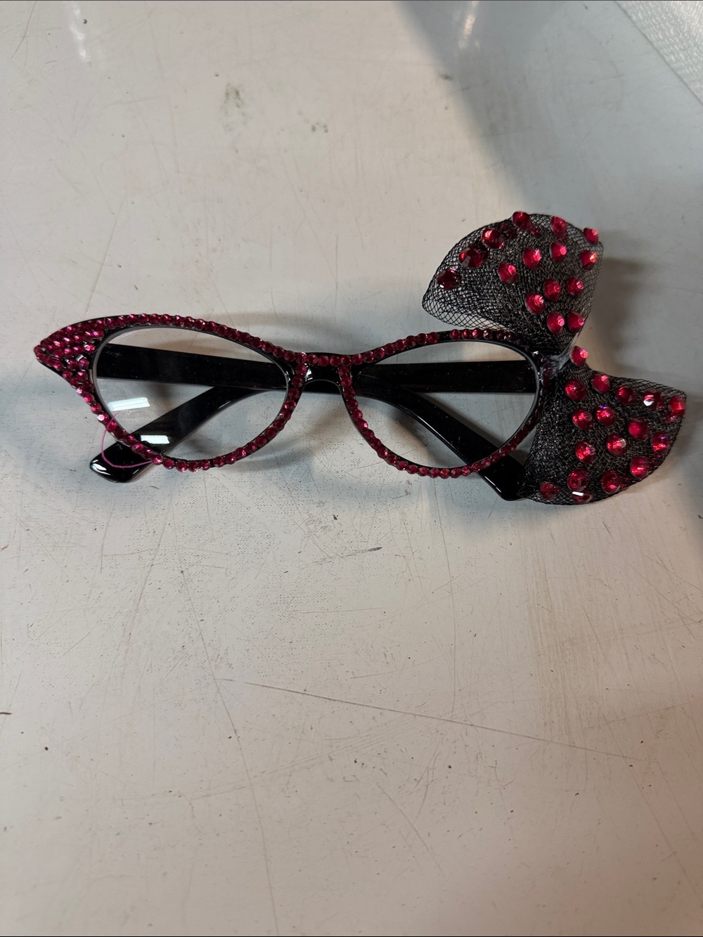 Rhinestone Cat-Eye Glasses with Bow - Pink Bling
